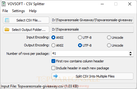Vovsoft CSV Splitter Free License Code