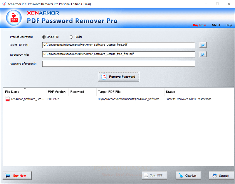 XenArmor PDF Password Remover Pro Free Giveaway
