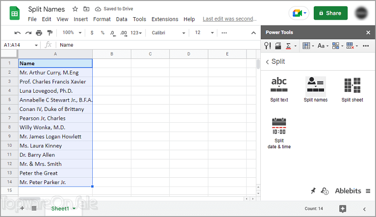 ablebits split names add on for google sheets screenshot