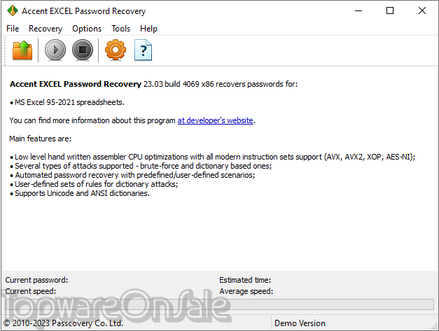 accent excel password recovery screenshot