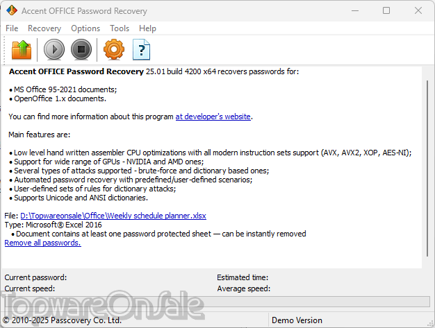 accent office password recovery screenshot