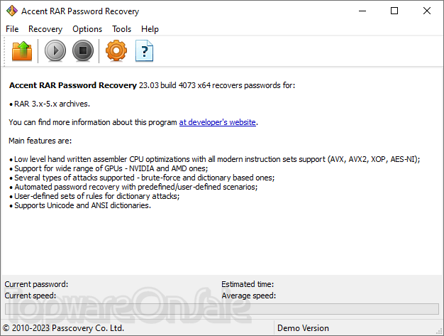 accent rar password recovery screenshot