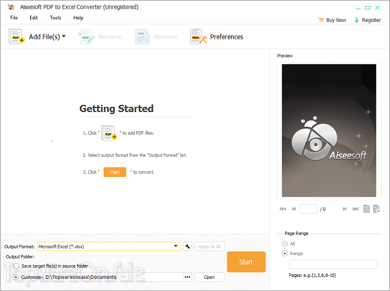 aiseesoft pdf to excel converter screenshot