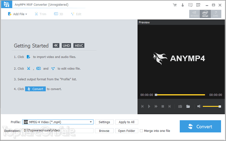 anymp4 mxf converter screenshot