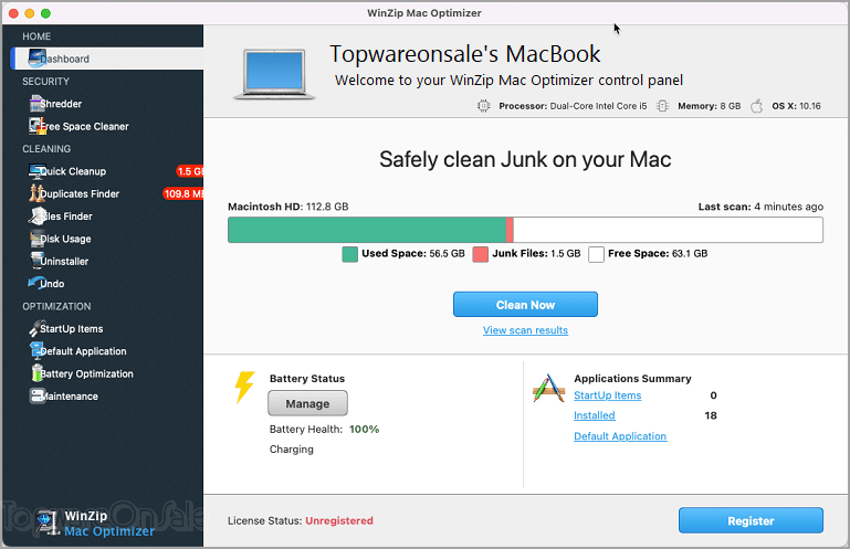 winzip mac optimizer screenshot winzip mac optimizer screenshot