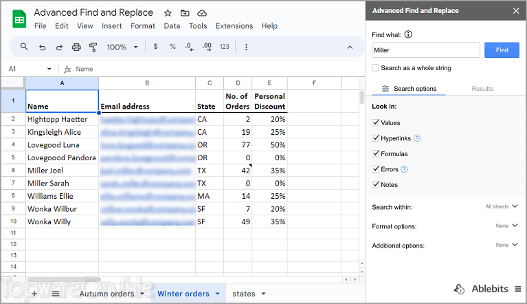 ablebits advanced find and replace for google sheets screenshot