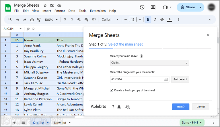 ablebits merge sheets add on for google sheets screenshot