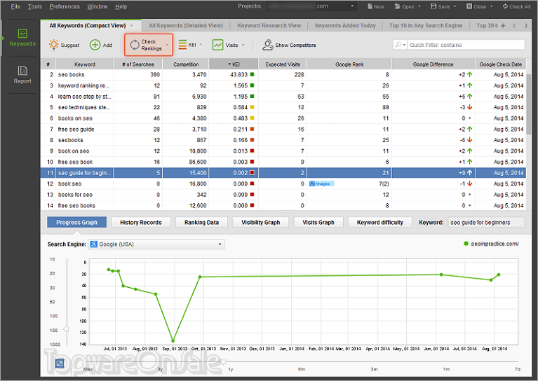 seo powersuite rank tracker screenshot
