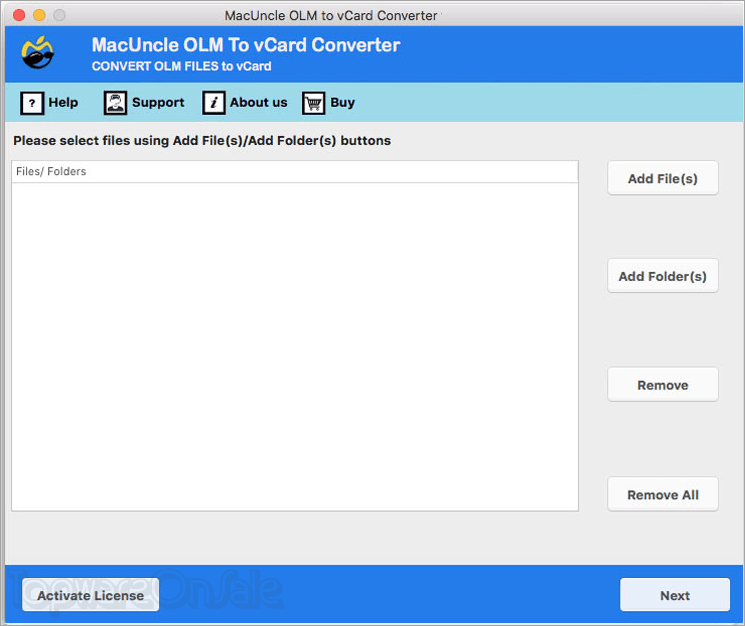 macuncle olm to vcard converter screenshot