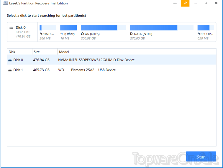 easeus partition recovery screenshot