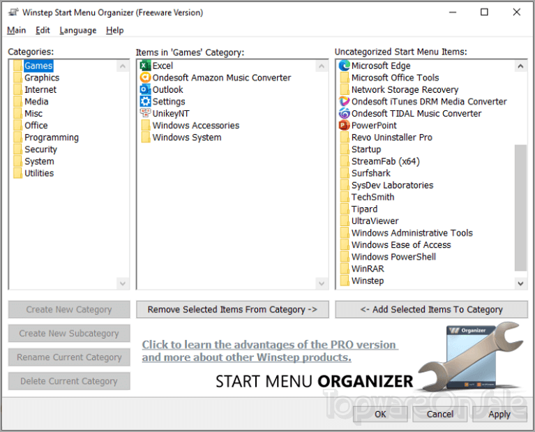 winstep start menu organizer screenshot