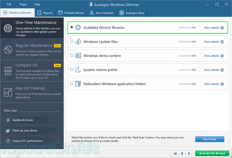 auslogics windows slimmer screenshot