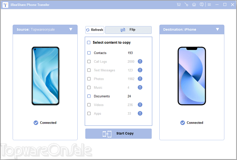 ireashare phone transfer screenshot
