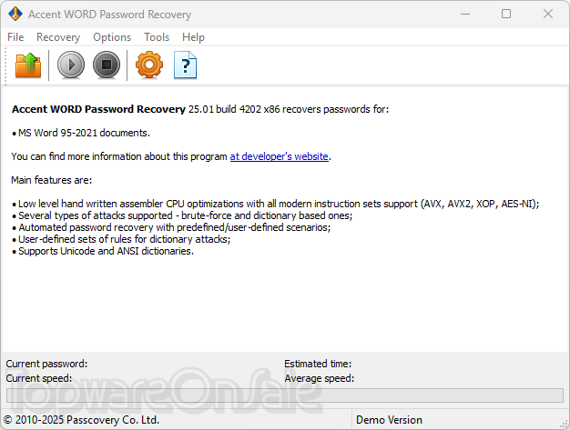 passcovery accent word password recovery screenshot