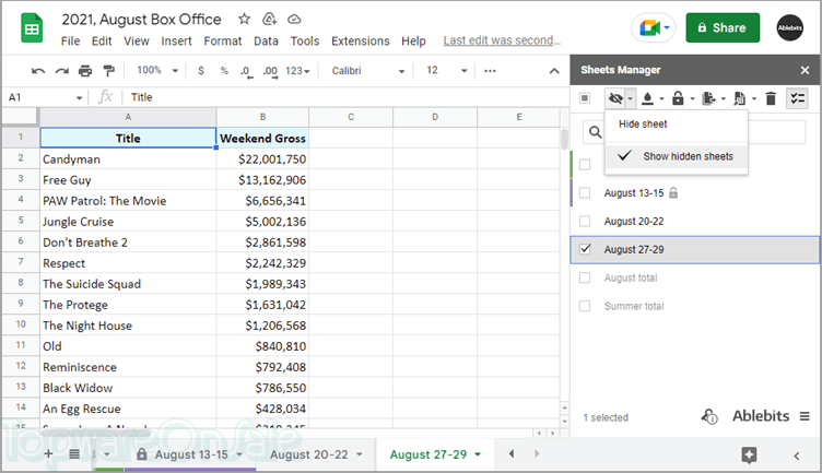 ablebits sheets manager add on for google sheets screenshot ablebits sheets manager add on for google sheets screenshot