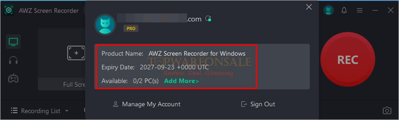 awz screen recorder giveaway activated key